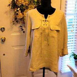 Company Ellen Tracy sandstone 100% linen top 3/4 roll tab sleeve Large New …